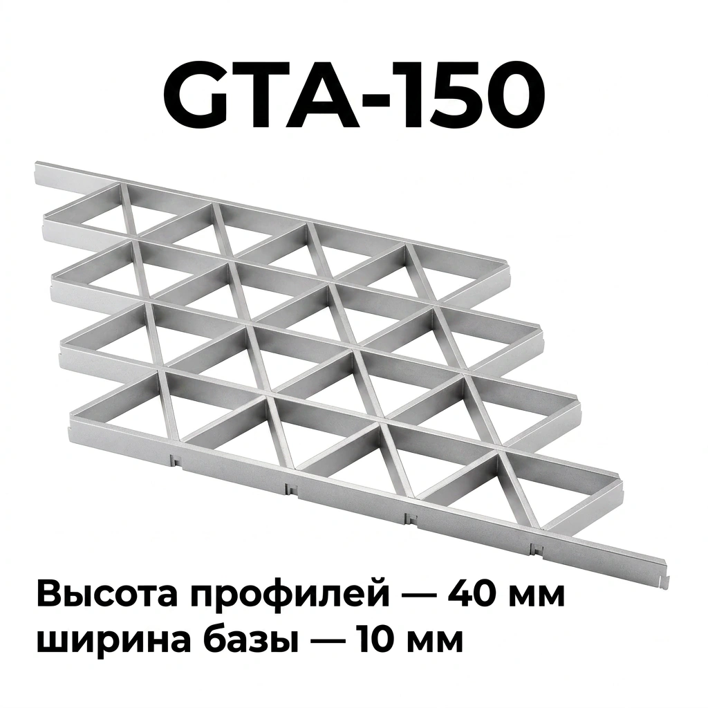 Потолок Треугольное грильято GTA-150 150x150 металлик серебристый RAL 9006 алюминиевый