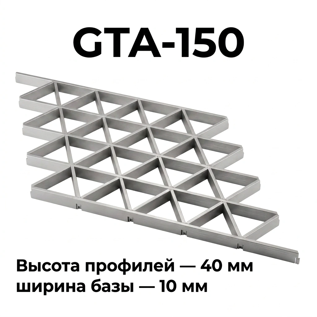 Потолок Треугольное грильято GTA-150 150x150 металлик матовый RAL 9007 алюминиевый